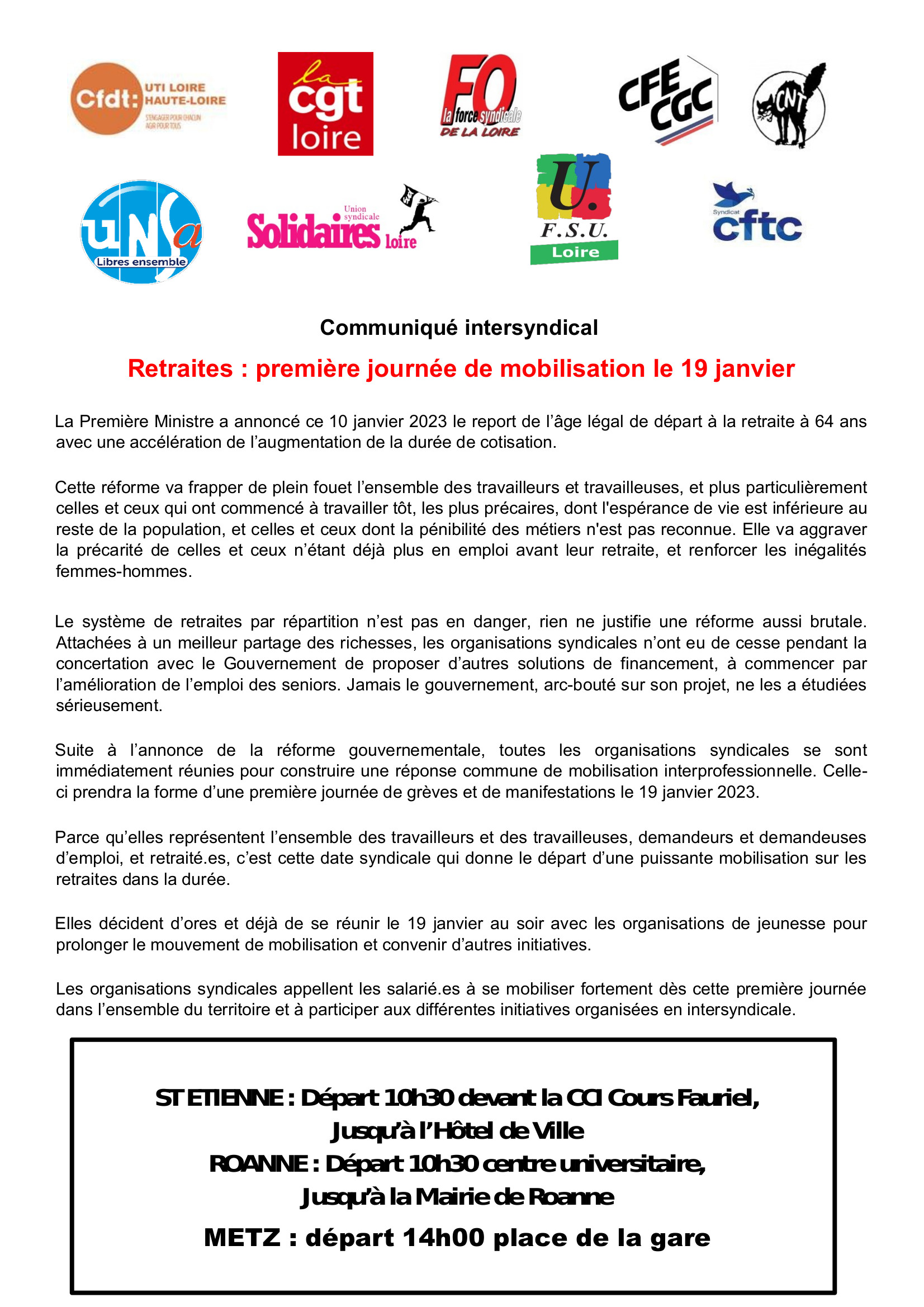 19 janvier 2023 Communiqué intersyndical SNF